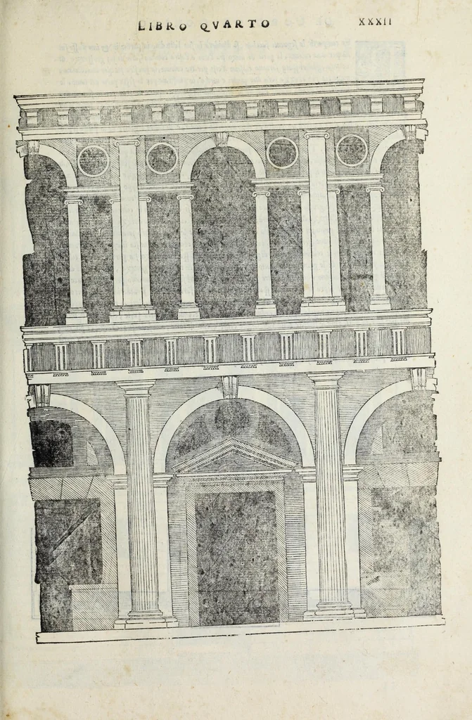 An illustration from Regole generali di architettura di Sabastiano Serlio Bolognese : sopra le cinque maniere de gliedifici, cioe, thoscano, dorico, ionico, corinthio, e composito ; con gli essempi de l'antiquita, che per la maggior parte concordano con la dottrina di Vitruuio, 1551, leaf 65