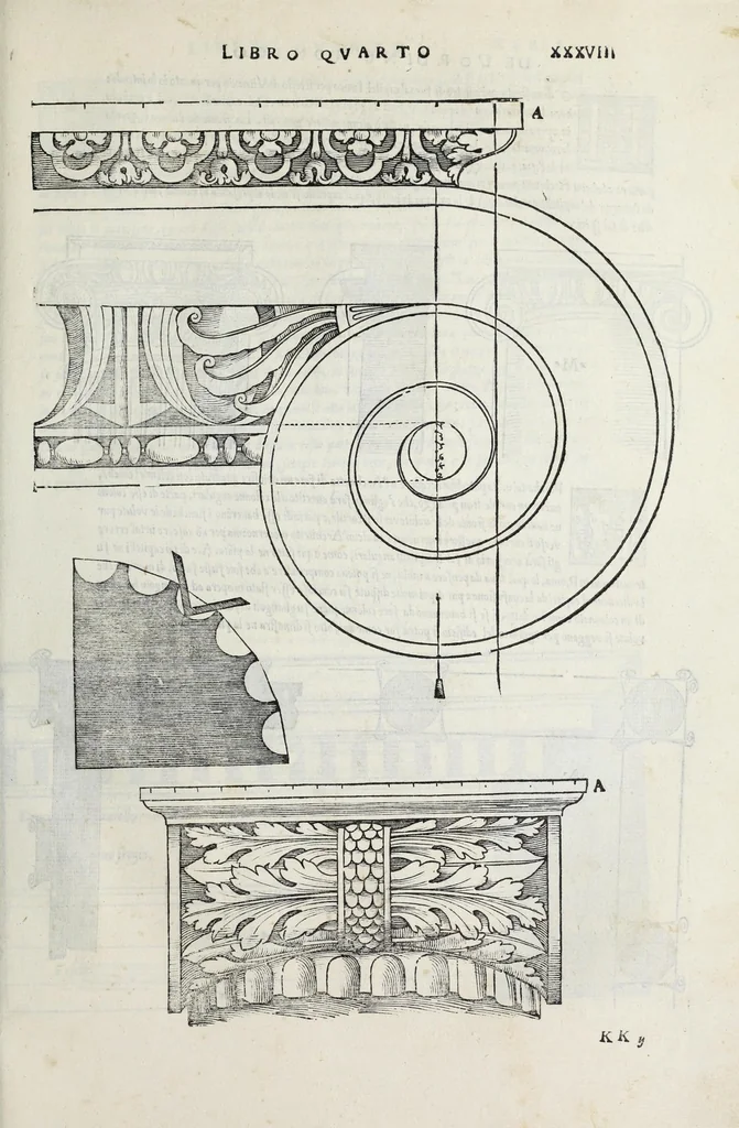 An illustration from Regole generali di architettura di Sabastiano Serlio Bolognese : sopra le cinque maniere de gliedifici, cioe, thoscano, dorico, ionico, corinthio, e composito ; con gli essempi de l'antiquita, che per la maggior parte concordano con la dottrina di Vitruuio, 1551, leaf 77