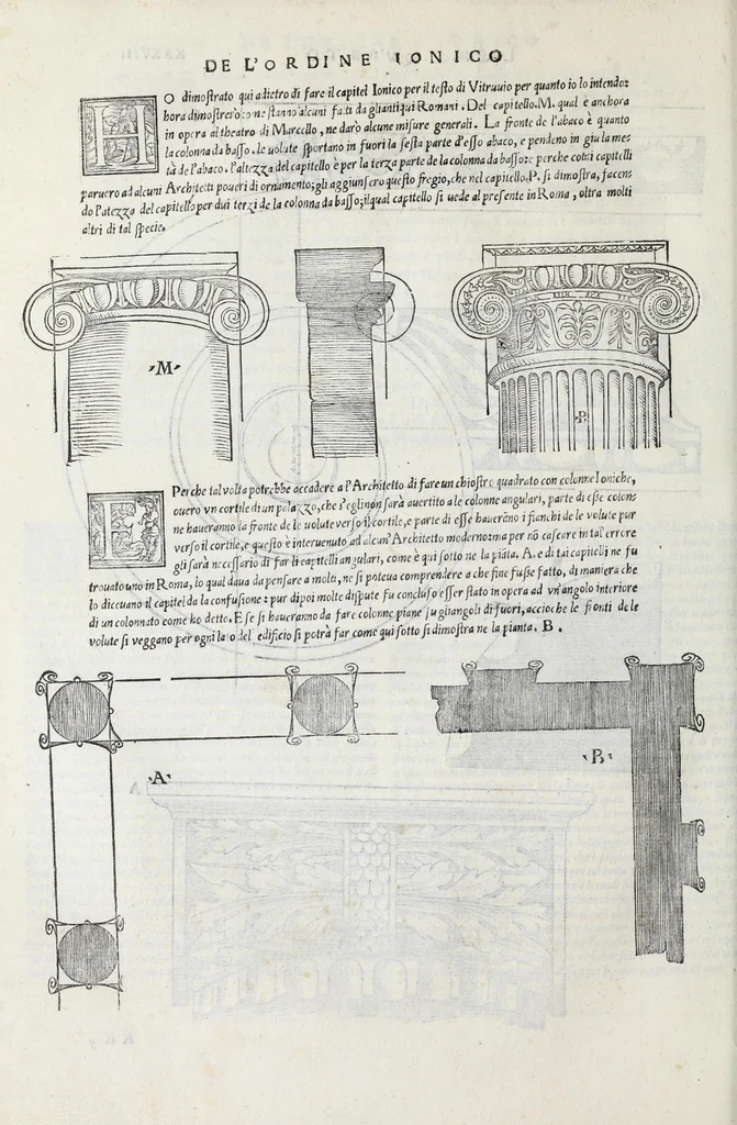 An illustration from Regole generali di architettura di Sabastiano Serlio Bolognese : sopra le cinque maniere de gliedifici, cioe, thoscano, dorico, ionico, corinthio, e composito ; con gli essempi de l'antiquita, che per la maggior parte concordano con la dottrina di Vitruuio, 1551, leaf 78