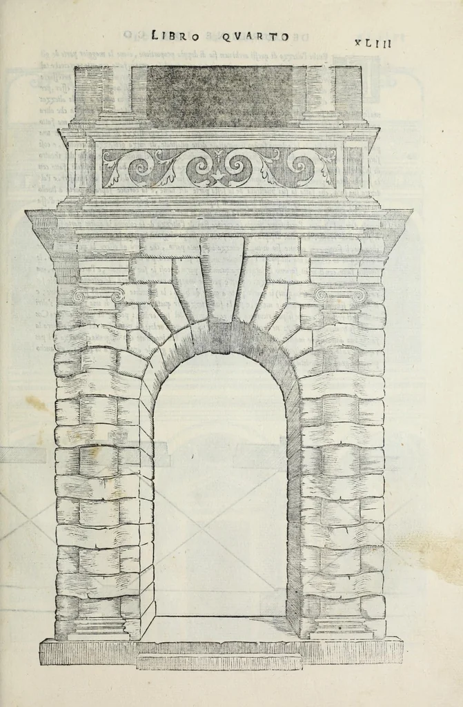An illustration from Regole generali di architettura di Sabastiano Serlio Bolognese : sopra le cinque maniere de gliedifici, cioe, thoscano, dorico, ionico, corinthio, e composito ; con gli essempi de l'antiquita, che per la maggior parte concordano con la dottrina di Vitruuio, 1551, leaf 87