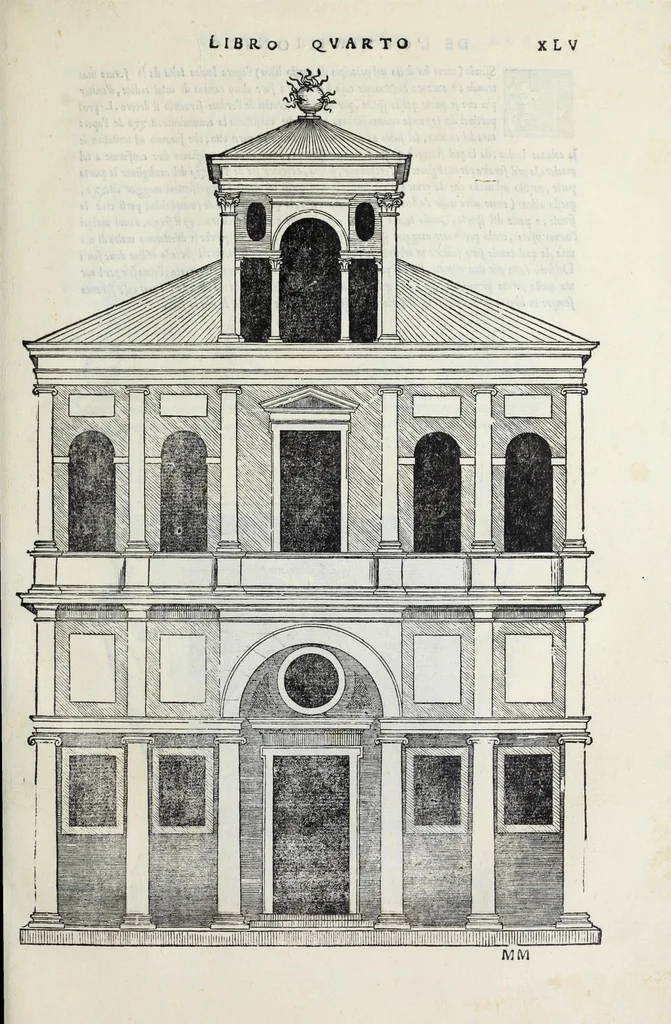 An illustration from Regole generali di architettura di Sabastiano Serlio Bolognese : sopra le cinque maniere de gliedifici, cioe, thoscano, dorico, ionico, corinthio, e composito ; con gli essempi de l'antiquita, che per la maggior parte concordano con la dottrina di Vitruuio, 1551, leaf 91