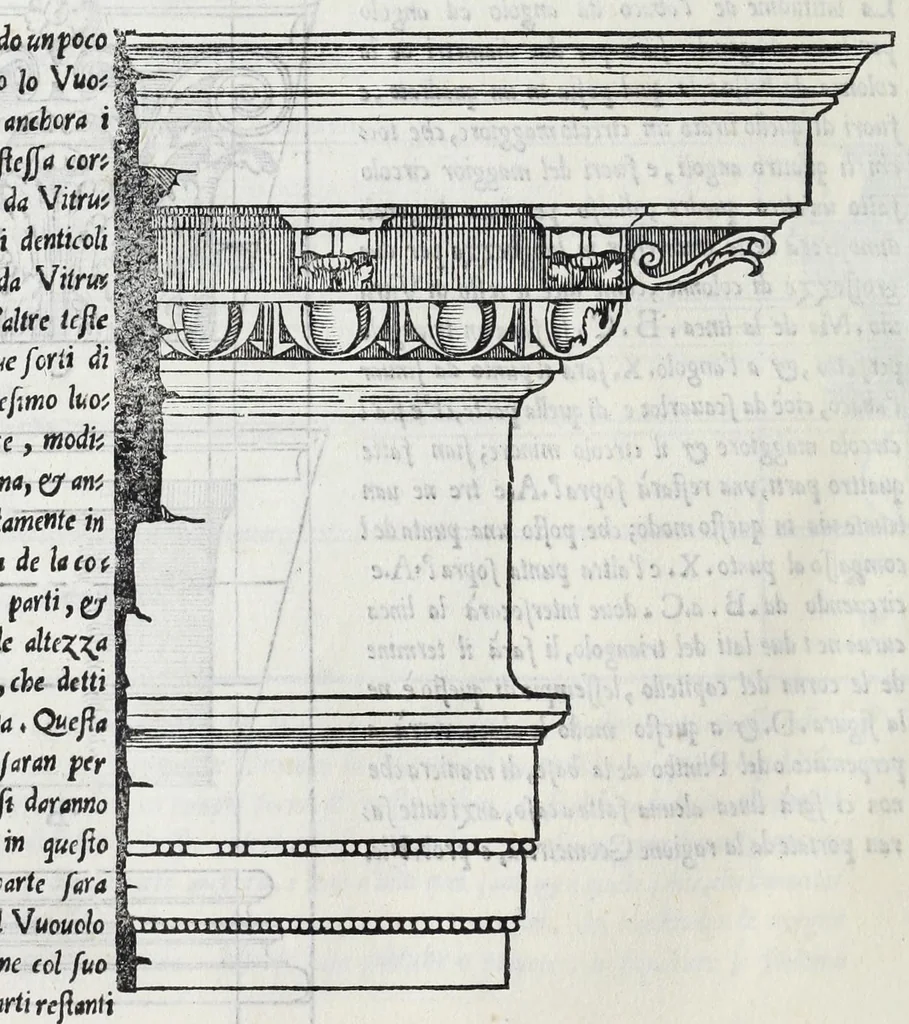 An illustration from Regole generali di architettura di Sabastiano Serlio Bolognese : sopra le cinque maniere de gliedifici, cioe, thoscano, dorico, ionico, corinthio, e composito ; con gli essempi de l'antiquita, che per la maggior parte concordano con la dottrina di Vitruuio, 1551, leaf 98
