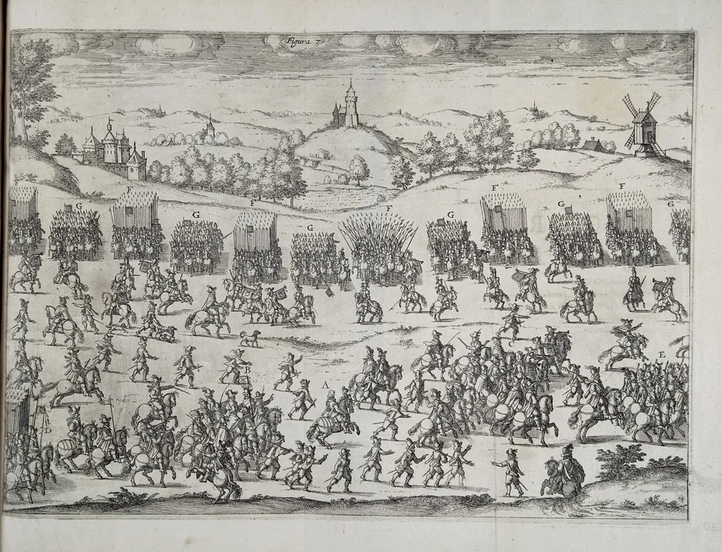 An illustration from Regole militari sopra il gouerno e seruito particolare della caualleria, 1611, leaf 173