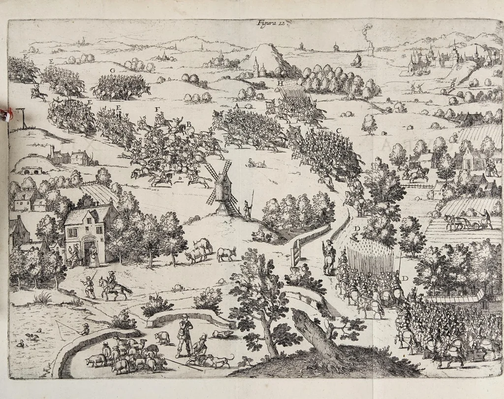 An illustration from Regole militari sopra il gouerno e seruito particolare della caualleria, 1611, leaf 222