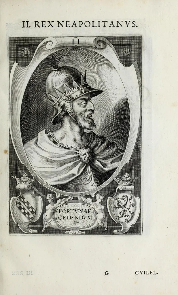 An illustration from Regum neapolitanorum vitae et effigies, 1605, leaf 31