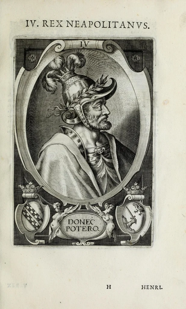 An illustration from Regum neapolitanorum vitae et effigies, 1605, leaf 35