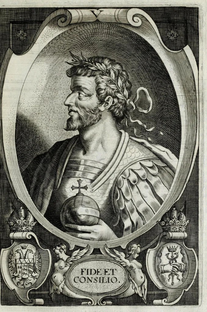 An illustration from Regum neapolitanorum vitae et effigies, 1605, leaf 37