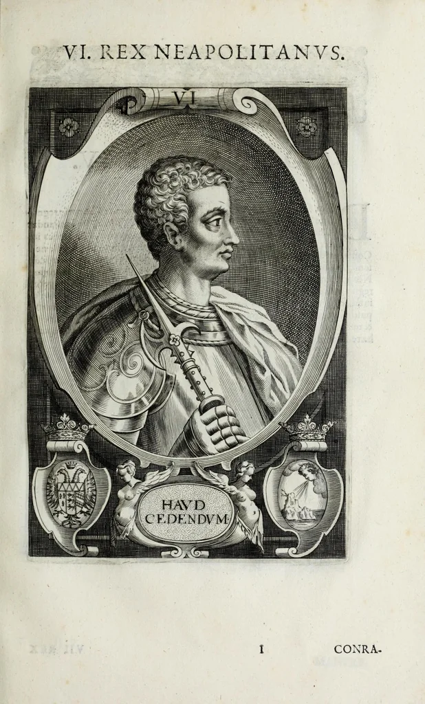 An illustration from Regum neapolitanorum vitae et effigies, 1605, leaf 39