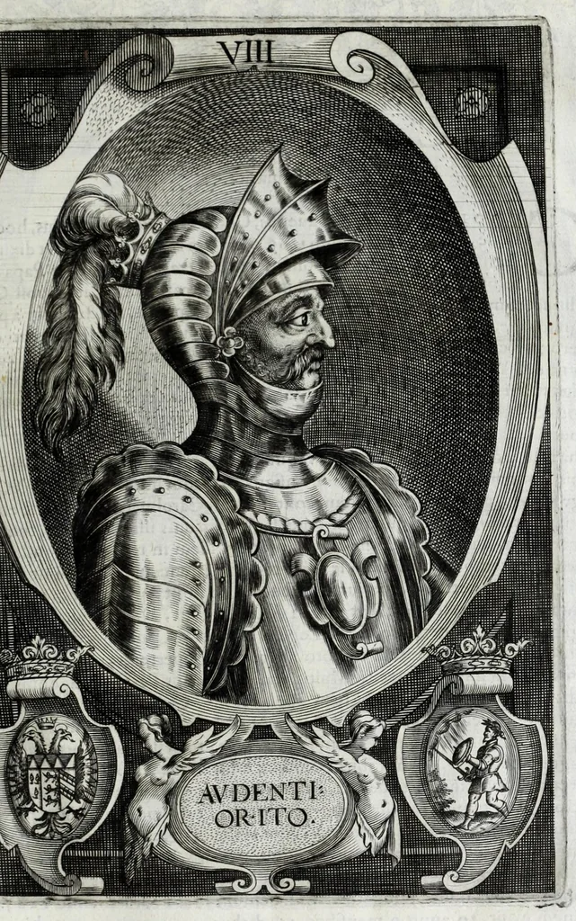 An illustration from Regum neapolitanorum vitae et effigies, 1605, leaf 43