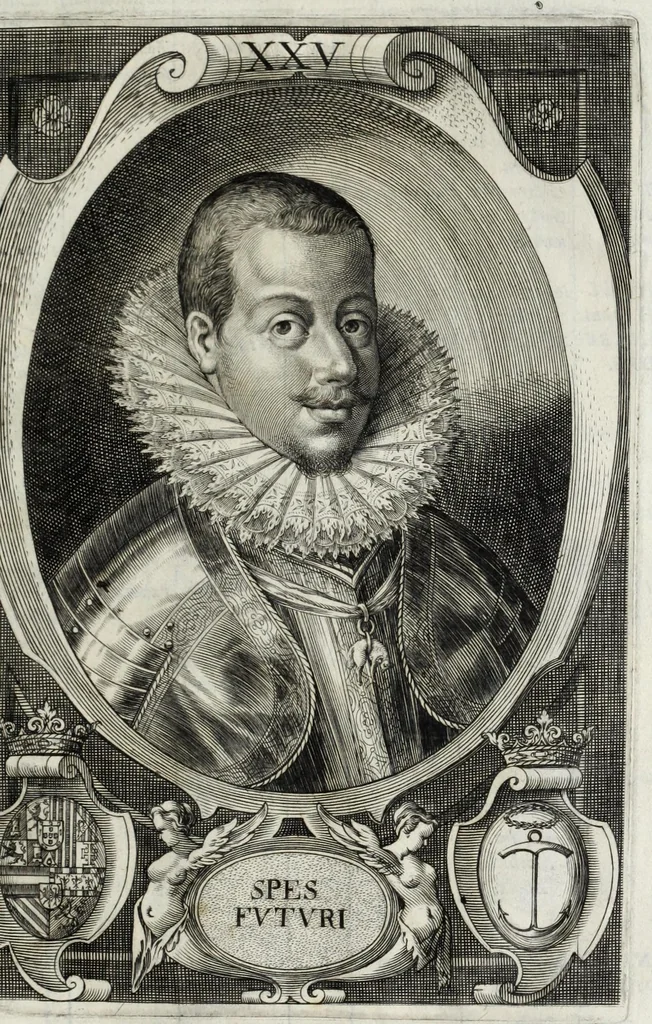 An illustration from Regum neapolitanorum vitae et effigies, 1605, leaf 79
