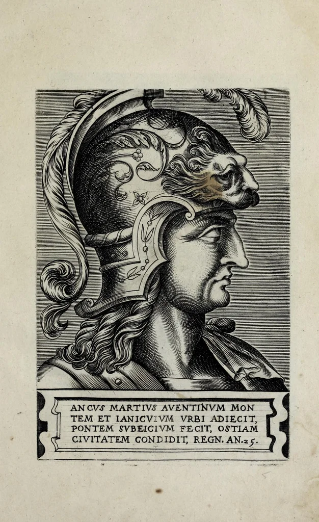 An illustration from Regvm romanorvm vna cvm qvorvndam eorvm vxorū qvantvm ex antiqvis numismatis marmoribusque colligere licuit exactissima effigierum delineatio, 1550, leaf 13