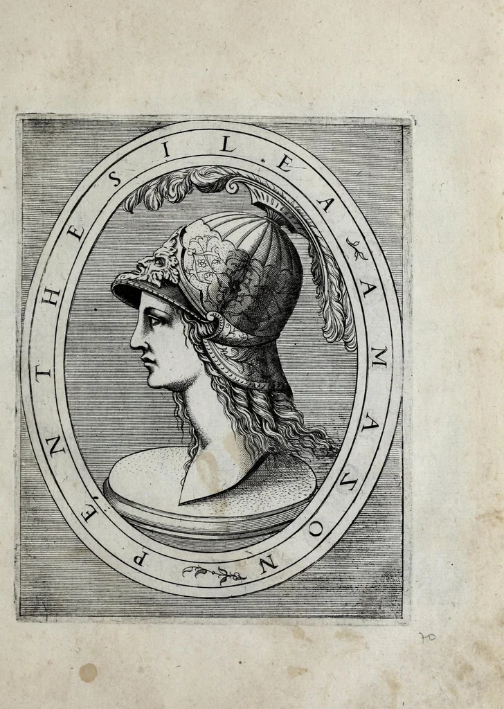 An illustration from Regvm romanorvm vna cvm qvorvndam eorvm vxorū qvantvm ex antiqvis numismatis marmoribusque colligere licuit exactissima effigierum delineatio, 1550, leaf 149