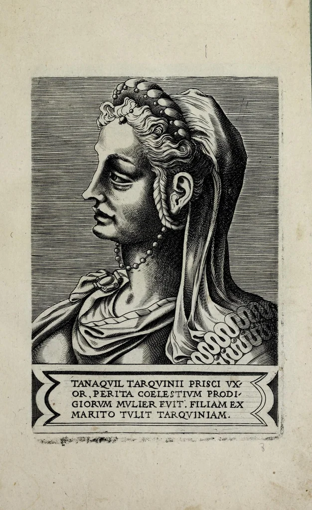 An illustration from Regvm romanorvm vna cvm qvorvndam eorvm vxorū qvantvm ex antiqvis numismatis marmoribusque colligere licuit exactissima effigierum delineatio, 1550, leaf 21