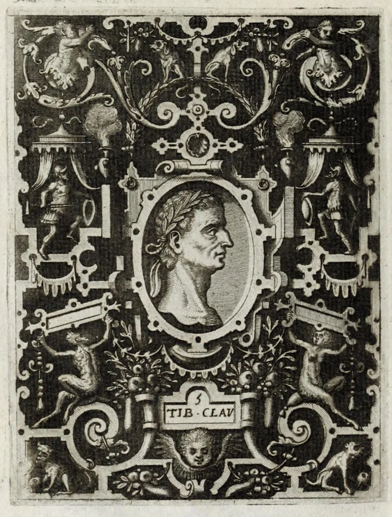 An illustration from Regvm romanorvm vna cvm qvorvndam eorvm vxorū qvantvm ex antiqvis numismatis marmoribusque colligere licuit exactissima effigierum delineatio, 1550, leaf 46