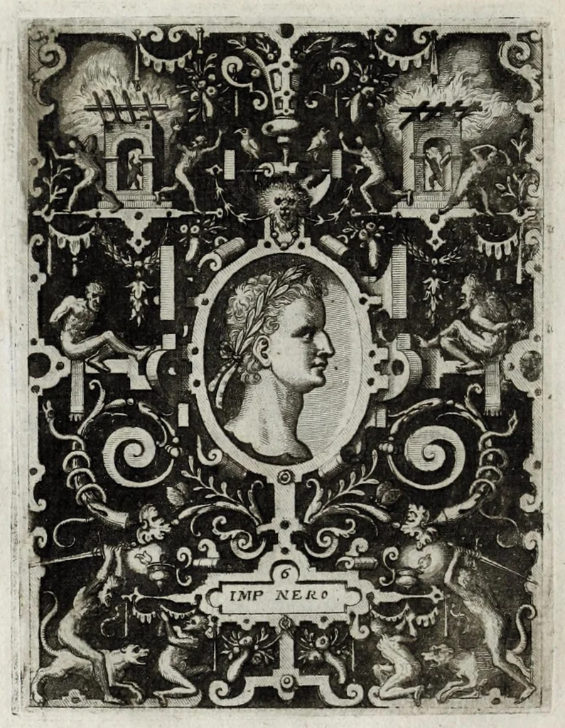 An illustration from Regvm romanorvm vna cvm qvorvndam eorvm vxorū qvantvm ex antiqvis numismatis marmoribusque colligere licuit exactissima effigierum delineatio, 1550, leaf 48