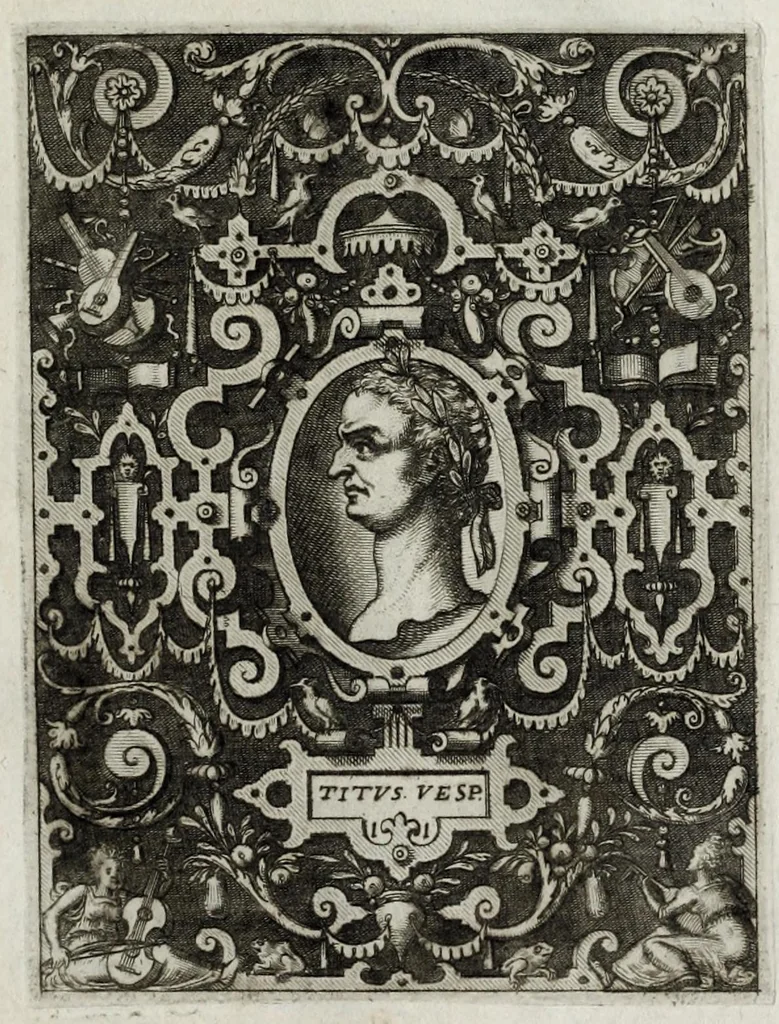 An illustration from Regvm romanorvm vna cvm qvorvndam eorvm vxorū qvantvm ex antiqvis numismatis marmoribusque colligere licuit exactissima effigierum delineatio, 1550, leaf 57