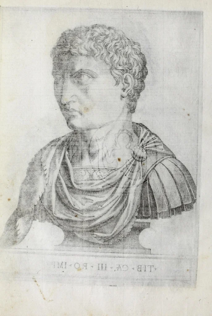 An illustration from Regvm romanorvm vna cvm qvorvndam eorvm vxorū qvantvm ex antiqvis numismatis marmoribusque colligere licuit exactissima effigierum delineatio, 1550, leaf 70
