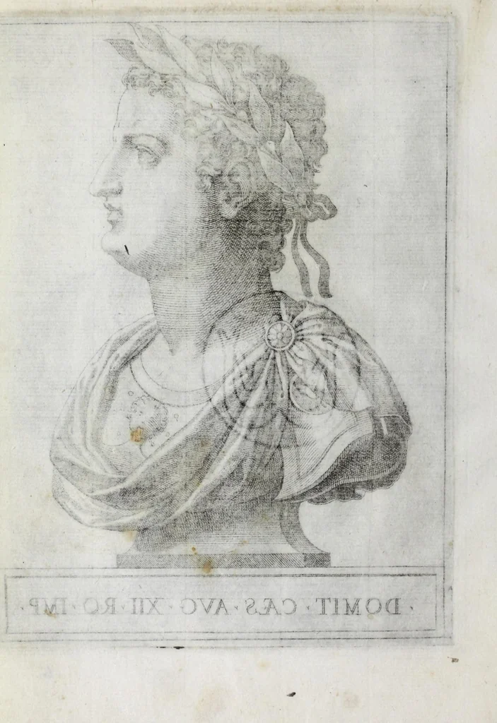 An illustration from Regvm romanorvm vna cvm qvorvndam eorvm vxorū qvantvm ex antiqvis numismatis marmoribusque colligere licuit exactissima effigierum delineatio, 1550, leaf 88