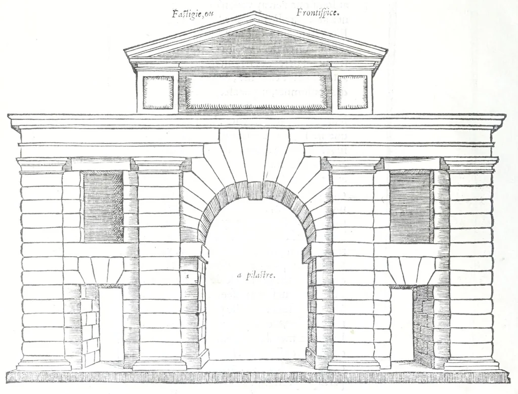 An illustration from Reigles generales de l'architecture, sur les cincq manieres d'edifices : ascauoir, thuscane, doricq̄, ioniq̄, corinthe, & cōposite, auec les exemples danticquitez, selon la doctrine de Vitruue, 1545, leaf 12