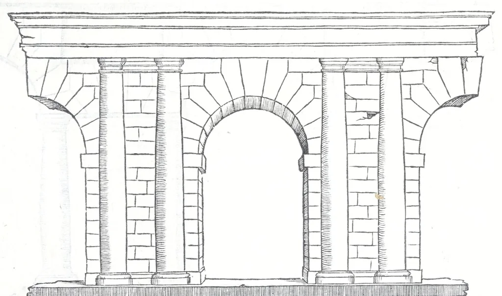 An illustration from Reigles generales de l'architecture, sur les cincq manieres d'edifices : ascauoir, thuscane, doricq̄, ioniq̄, corinthe, & cōposite, auec les exemples danticquitez, selon la doctrine de Vitruue, 1545, leaf 25