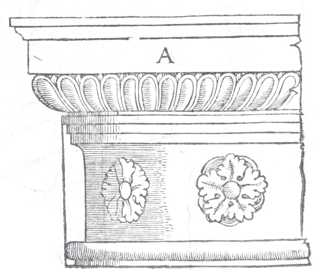 An illustration from Reigles generales de l'architecture, sur les cincq manieres d'edifices : ascauoir, thuscane, doricq̄, ioniq̄, corinthe, & cōposite, auec les exemples danticquitez, selon la doctrine de Vitruue, 1545, leaf 37