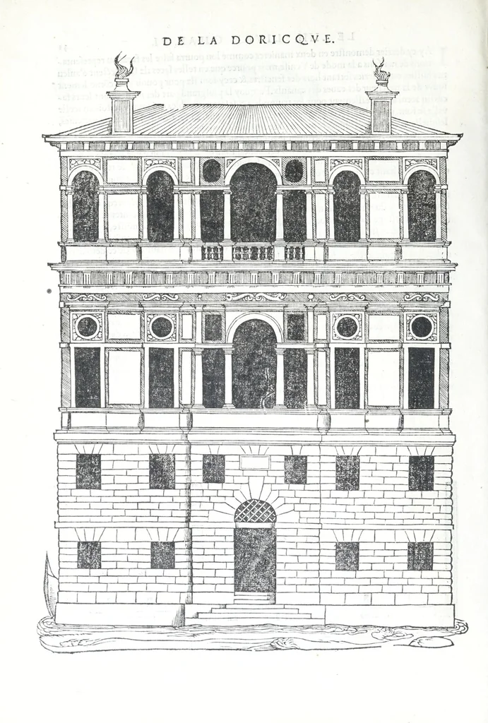 An illustration from Reigles generales de l'architecture, sur les cincq manieres d'edifices : ascauoir, thuscane, doricq̄, ioniq̄, corinthe, & cōposite, auec les exemples danticquitez, selon la doctrine de Vitruue, 1545, leaf 64