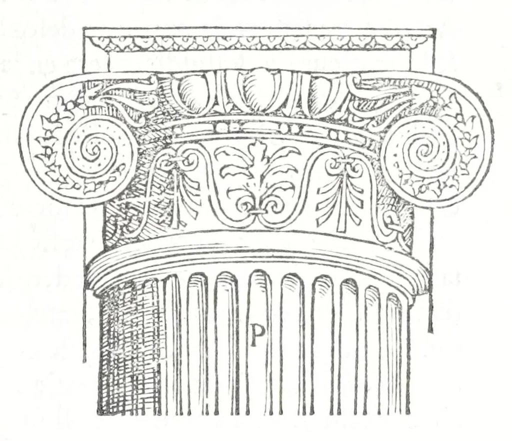 An illustration from Reigles generales de l'architecture, sur les cincq manieres d'edifices : ascauoir, thuscane, doricq̄, ioniq̄, corinthe, & cōposite, auec les exemples danticquitez, selon la doctrine de Vitruue, 1545, leaf 73