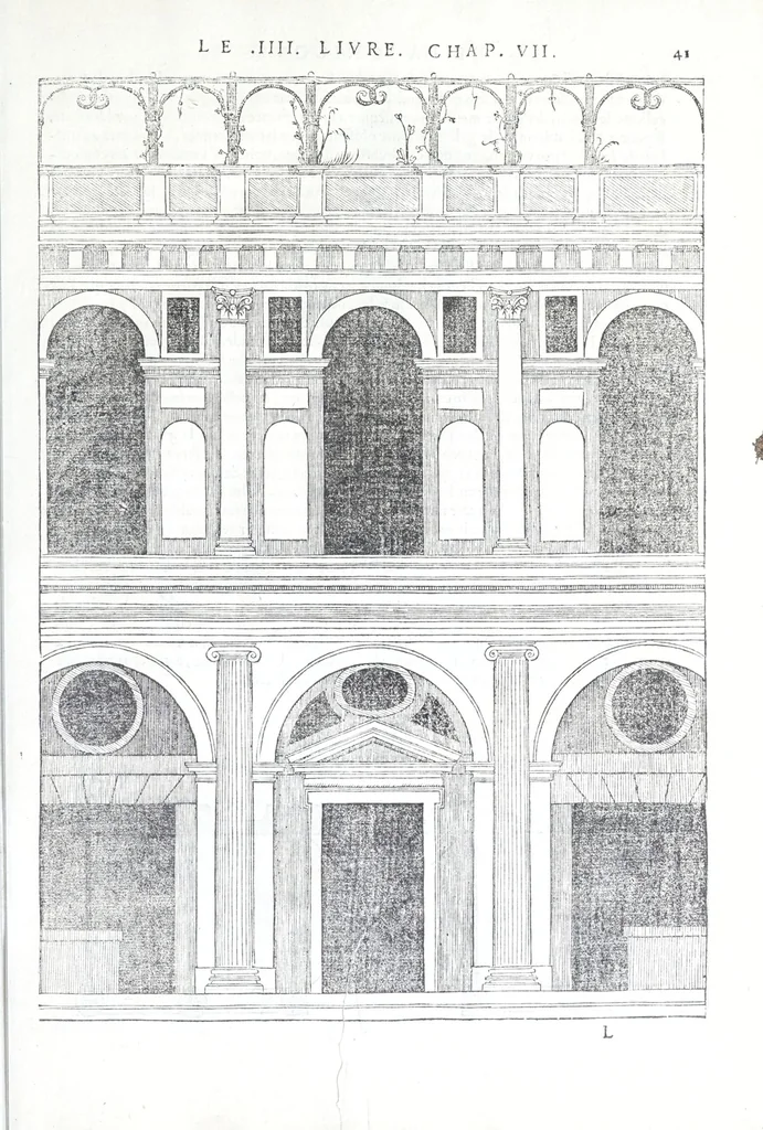 An illustration from Reigles generales de l'architecture, sur les cincq manieres d'edifices : ascauoir, thuscane, doricq̄, ioniq̄, corinthe, & cōposite, auec les exemples danticquitez, selon la doctrine de Vitruue, 1545, leaf 83