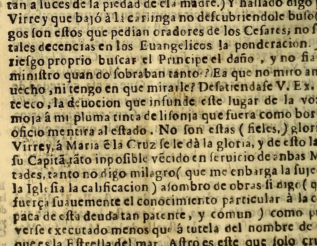 An illustration from Relacion de la gran solemnidad, que instituyo en el insigne Conuento de Nuestra Señora del Rosario de Lima, del Orden de Predicadores : el Ex. S.D. Pedro de Toledo y Leyba, marques de Mancera, señor de las cinco villas, y su jurisdiccion, comendador de Esparragal en el Orden de Alcantara, gentilhombre de la Camara de Su Magestad, de su Consejo de Guerra, virrey, lugar teniente, gouernador, y capitan general en los reynos, y prouincias del Perù al dulcissimo nombre de Maria, a cuya proteccion consagrò las armas deste reyno, y jurò su fiesta. Domingo 18. de otubre deste año de 1643., 1643, leaf 48