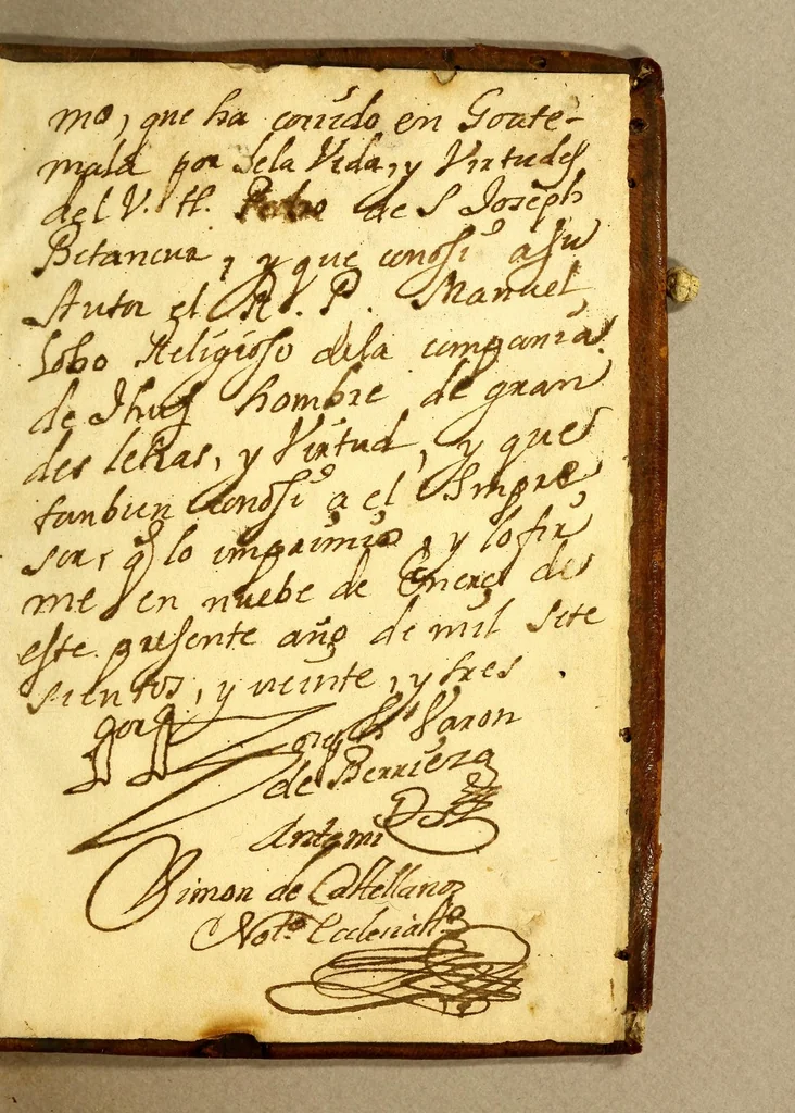 An illustration from Relacion de la vida, y virtudes del V. hermano Pedro de San Ioseph Betancur. De la Tercera Orden de Penitencia de N. seraphico P.S. Francisco. Primer fundador del Hispital [sic] de Convalecientes de N. Señora de Belen, en la ciudad de Guatemala., 1667, leaf 183