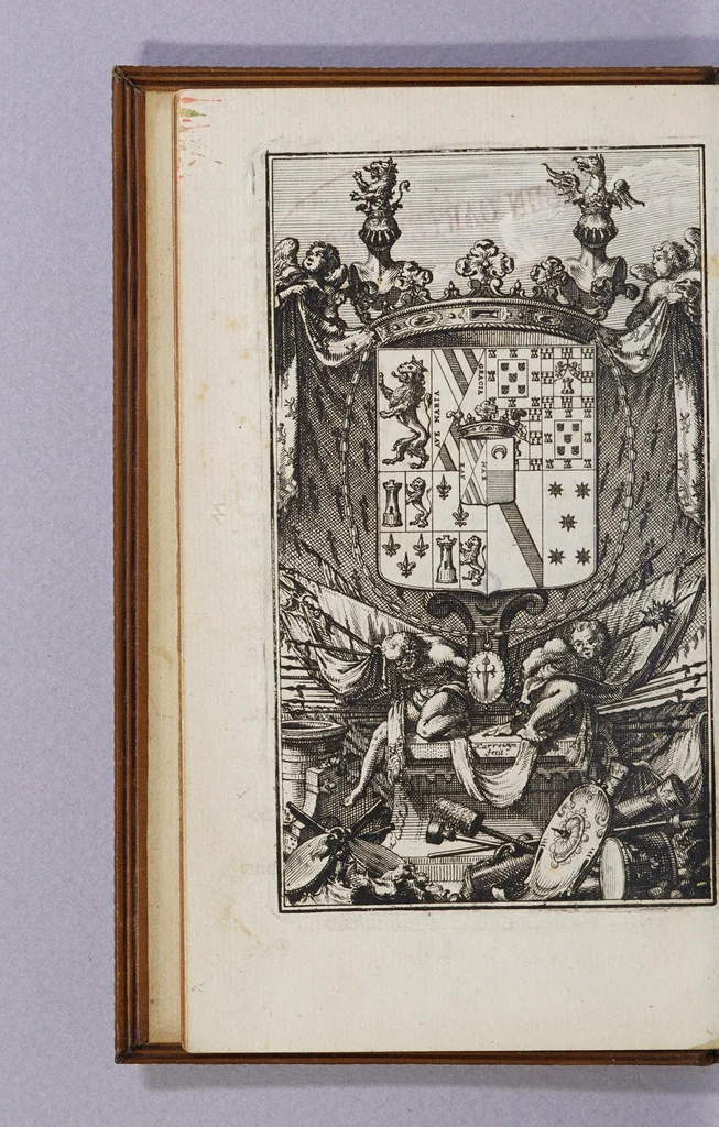 An illustration from Relacion de un pais que nuevamente se ha descubierto en la America septentrional de mas estendido que es la Europa. : Y que saca à luz en Castellano, debajo de la proteccion de el Exmo. Sr. Duque de el Infantado, Pastrana, &c. el sargento general de batalla don Sebastian Fernandez de Medrano, director de la Academia real y militar de el exercito de los Païses Bajos, 1699, leaf 8