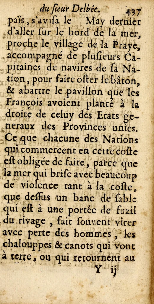 An illustration from Relation de ce qui s'est passé, dans les isles & terre-ferme de l'Amerique, : pendant la derniere guerre avec l'Angleterre, & depuis en execution du traitté de Breda. Avec un journal du dernier voyage du Sr de la Barre en la terre-ferme, & isle de Cayenne, accompagné d'une exacte description du pays, mœurs & naturel des habitans., 1671, leaf 515