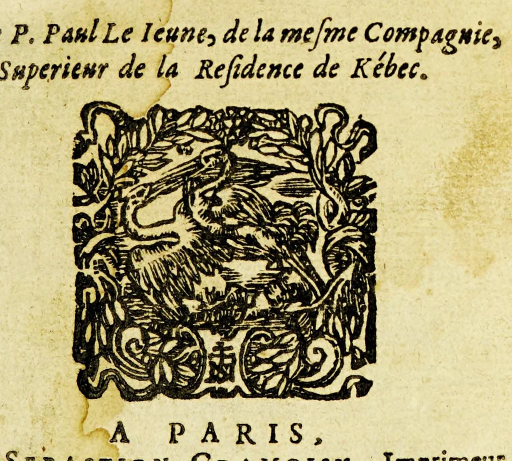 An illustration from Relation de ce qui s'est passé en la Nouuelle France en l'annee 1639. Enuoyée au r. pere prouincial de la Compagnie de Iesus en la prouince de France., 1640, leaf 7