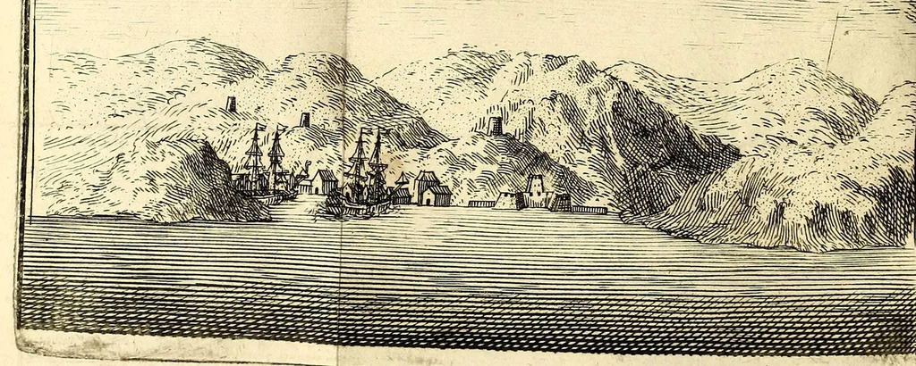 An illustration from Relation d'un voyage fait en 1695. 1696. & 1697. aux côtes d'Afrique, détroit de Magellan, Brezil, Cayenne & isles Antilles, par une escadre des vaisseaux du roy, commandée par Monsieur de Gennes., 1700, leaf 278