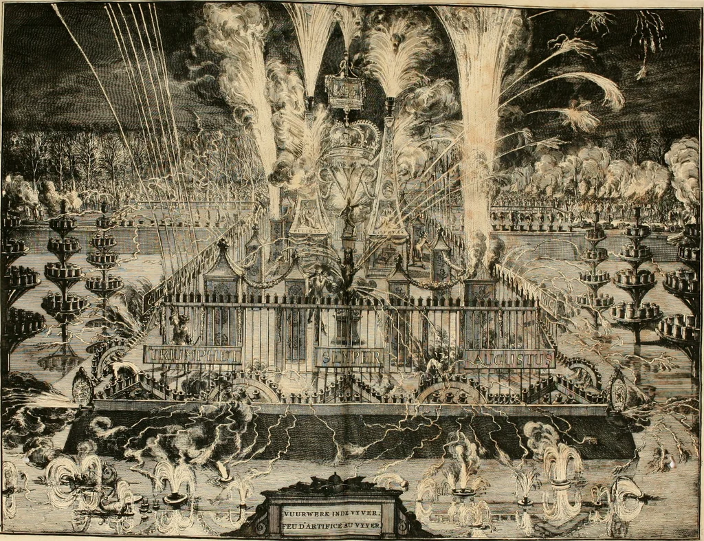 An illustration from Relation du voyage de Sa Majesté britannique en Hollande, et de la reception qui luy a été faite : enrichie de planches très-curieuses : avec un récit abregé de ce qui s'est passé de plus considerable depuis l'arrivée de Sa Majesté en Hollande le 31. de Janvier, jusqu'à son retour en Angleterre, au mois d'Avril 1691, & l'heureax succés de l'expedition d'Irlande, subjuguée par les arnes toûjours victorieuses de Sa Majesté, 1692, leaf 107