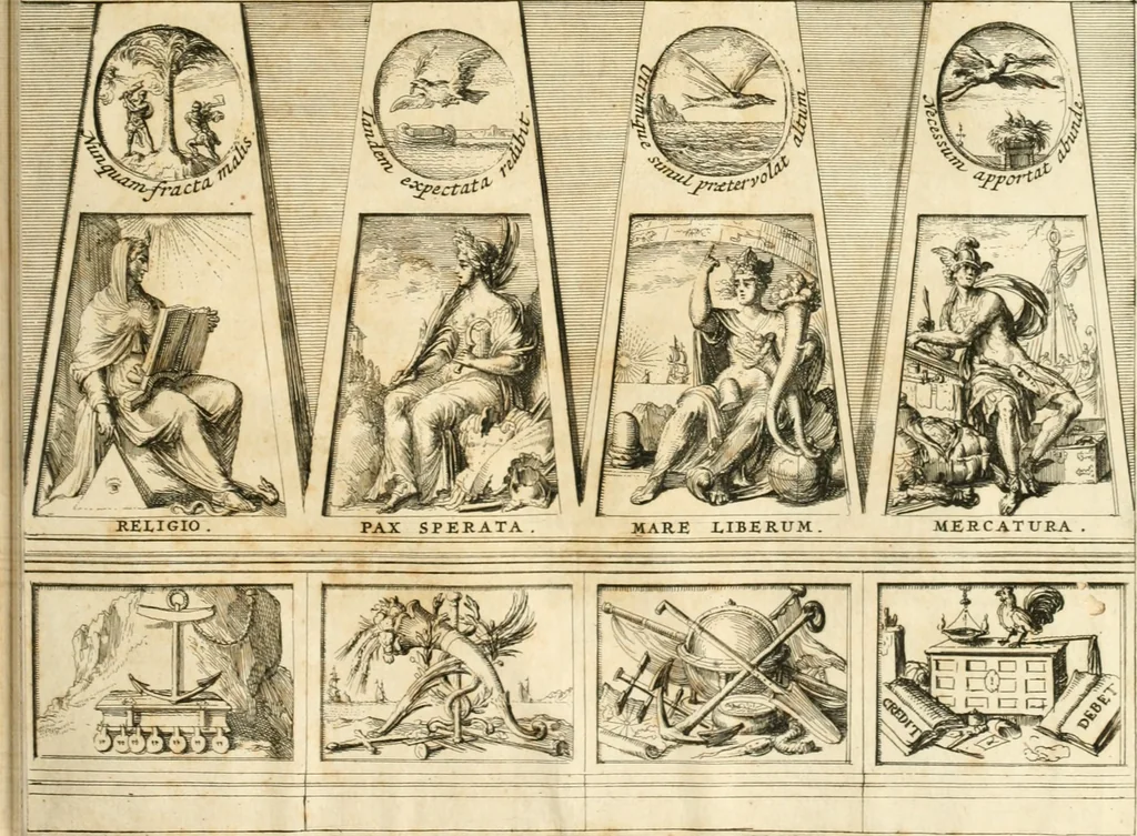 An illustration from Relation du voyage de Sa Majesté britannique en Hollande, et de la reception qui luy a été faite : enrichie de planches très-curieuses : avec un récit abregé de ce qui s'est passé de plus considerable depuis l'arrivée de Sa Majesté en Hollande le 31. de Janvier, jusqu'à son retour en Angleterre, au mois d'Avril 1691, & l'heureax succés de l'expedition d'Irlande, subjuguée par les arnes toûjours victorieuses de Sa Majesté, 1692, leaf 110