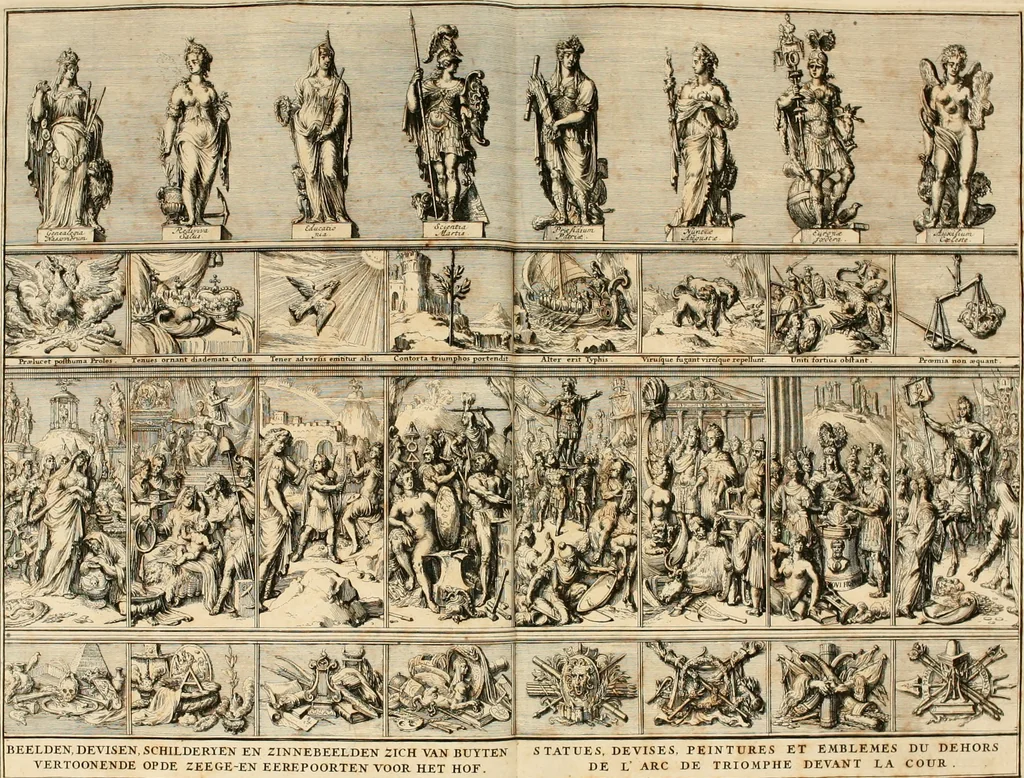 An illustration from Relation du voyage de Sa Majesté britannique en Hollande, et de la reception qui luy a été faite : enrichie de planches très-curieuses : avec un récit abregé de ce qui s'est passé de plus considerable depuis l'arrivée de Sa Majesté en Hollande le 31. de Janvier, jusqu'à son retour en Angleterre, au mois d'Avril 1691, & l'heureax succés de l'expedition d'Irlande, subjuguée par les arnes toûjours victorieuses de Sa Majesté, 1692, leaf 89