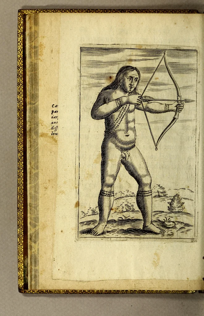An illustration from Relation du voyage des Francois fait au Cap de Nord en Amerique, par les soings de la compagnie establie à Paris, & sous la conduite de Monsieur de Royuille leur general; : auec vne ample description du pays, des mœurs & façon de viure des sauuages, & l'obseruation des hauteurs. ..., 1654, leaf 106
