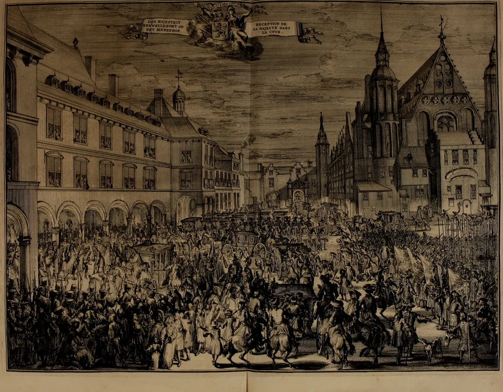 An illustration from Relation du voyage de Sa Majesté britannique en Hollande, et de la reception qui luy a été faite .., 1692, leaf 46