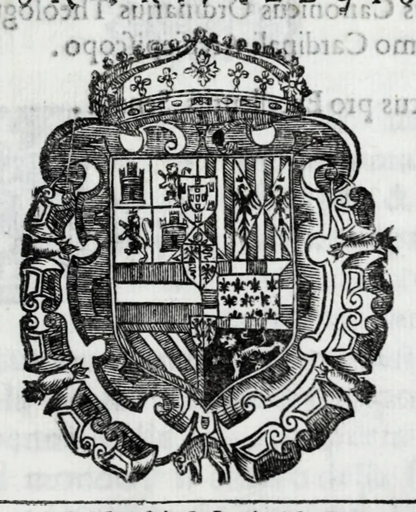An illustration from Relatione del fvnerale et eseqvie fatte in Milano, : per ordine della Cat. Maestà del potentiss. re di Spagna don Filippo Terzo nostro signore, alla serenissima regina donna Margherita d'Austria sua moglie, li 22. di decembre 1611, 1612, leaf 5