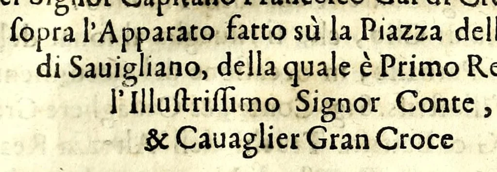 An illustration from Relatione della solenne entrata fatta nella città di Sauigliano dalle regali altezze Carlo Emanuel II et Maria Giouanna Battista di Nemours, il primo di luglio 1668, 1669, leaf 105