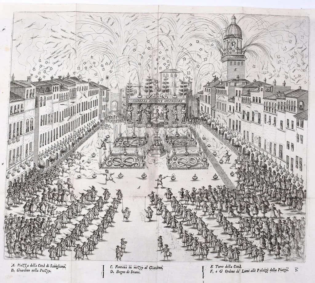 An illustration from Relatione della solenne entrata fatta nella città di Sauigliano dalle regali altezze Carlo Emanuel II et Maria Giouanna Battista di Nemours, il primo di luglio 1668, 1669, leaf 167