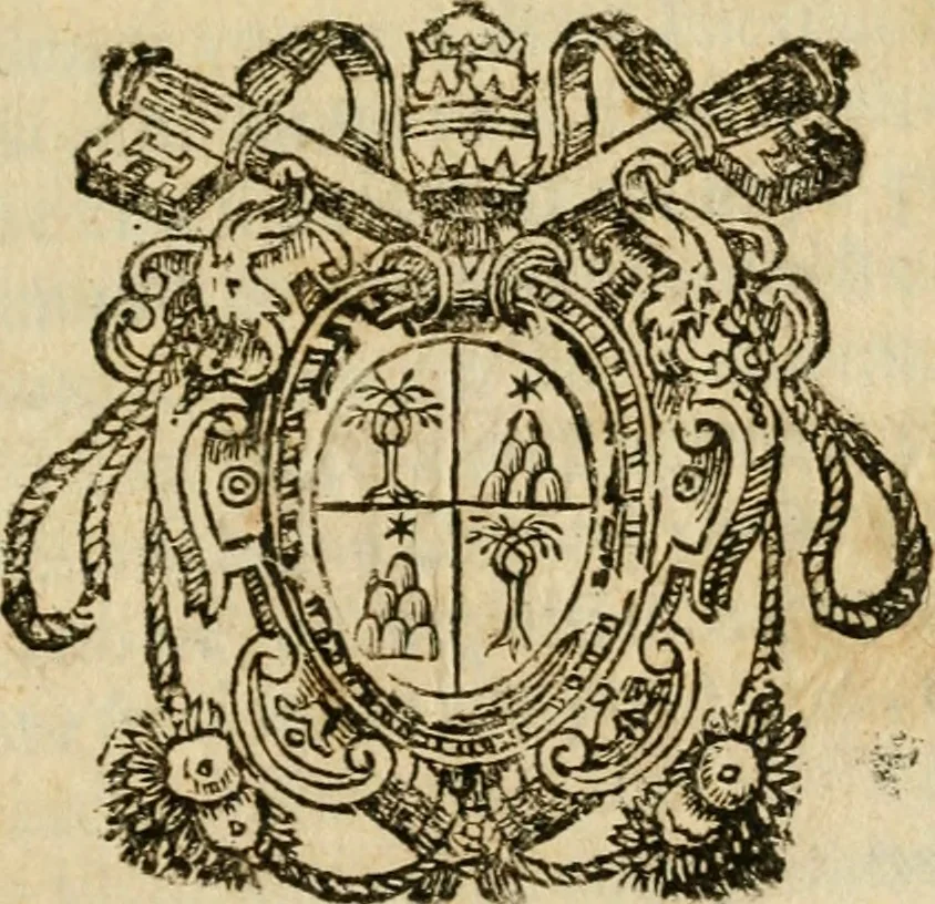 An illustration from Relatione delle cerimonie fatte per la creatione del sommo pontefice Alessandro settimo, seguita il dì 7. del mese di aprile dell'anno 1655, e delle allegrezze fatte in Roma per tale occasione, 1655, leaf 8