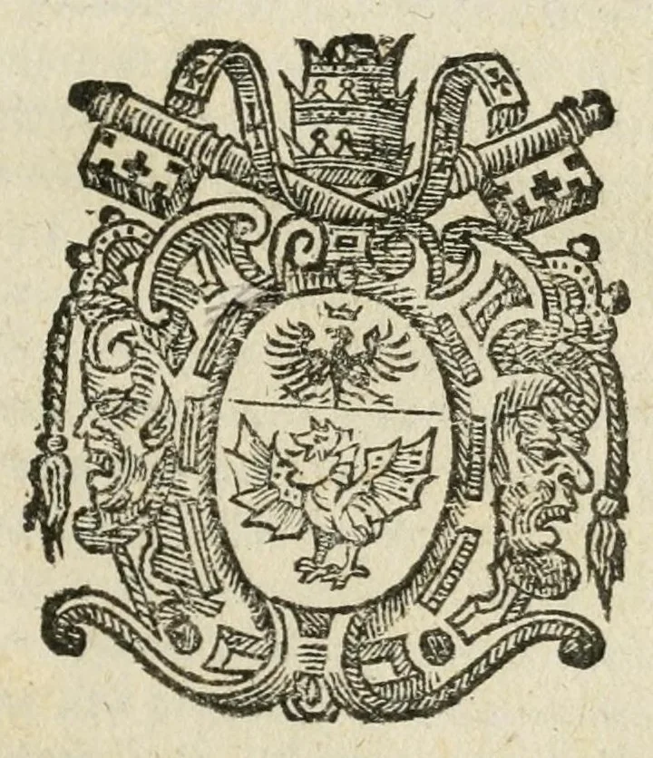 An illustration from Relatione del vago et nobile apparato fatto alla spetieria del Drago in banchi del mag.co m. Antonio Ciappi sanese : con l'imprese, motti, inscrittioni, distici, epigrammi, sonetti in lode di nostro signore papa Paolo V., il giorno che Sua Santità pigliò il possesso della sua chiesa à S. Giouanni Laterano, che seguì a dì 6. di nouembre MDCV, 1605, leaf 3