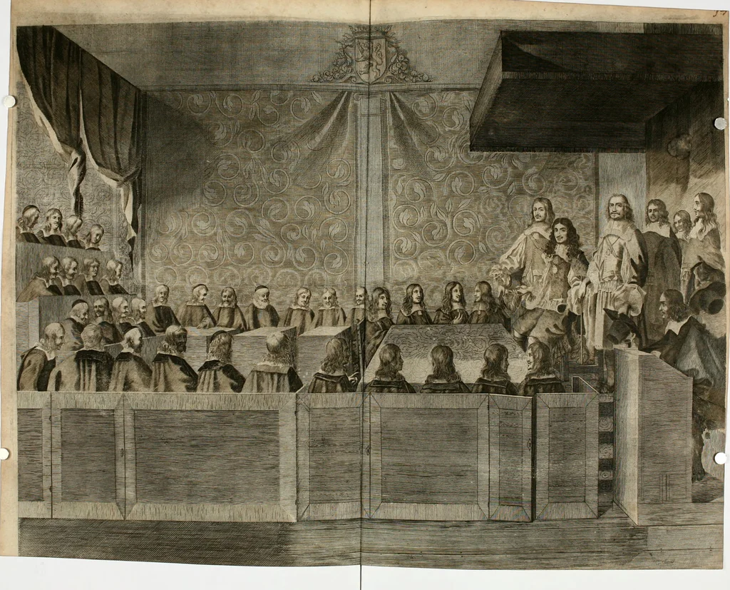 An illustration from A relation in form of journal of the voiage and residence which the most excellent and most mighty prince Charles the II, King of Great Britain, &c hath made in Holland from the 25 of May to the 2 of June, 1660, 1660, leaf 113
