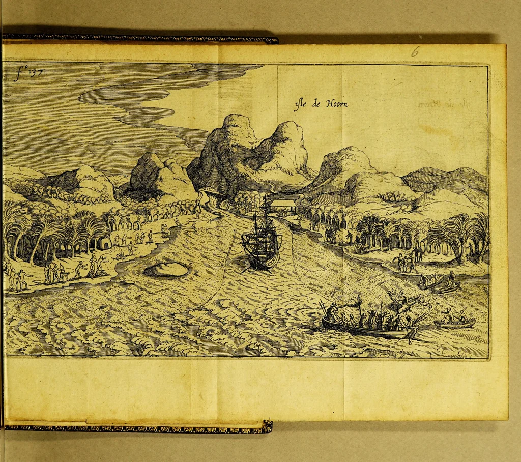An illustration from The Relation of a wonderfull voiage made by William Cornelison Schouten of Horne. : Shewing how south from the Straights of Magelan, in Terra del-Fuogo: he found and discovered a newe passage through the great South Sea, and that way sayled round about the world. ., 1619, leaf 109