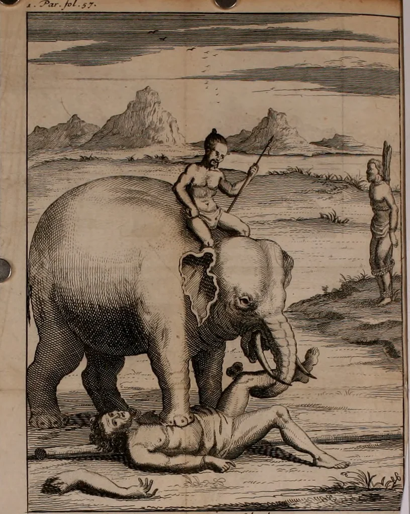 An illustration from Relation ou voyage de l'isle de Ceylan, dans les Indes orientales. Contenant une description exacte de cette isle, la forme de son gouvernement, le commerce, les moeurs, les coûtumes, & la religion de ses habitans:, 1693, leaf 95
