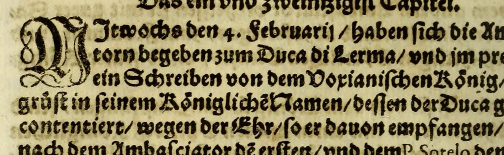 An illustration from Relation vnd gründtlicher Bericht von dess Königreichs Voxu im japonischen Keyserthumb gottseliger Bekehrung, vnd dessentwegen aussgefertigter Ambasciada an Päbst: Heil: gen Rom Paulum den Fünfften, vnd an die Cathol: May: Philip ... Anno 1615. Durch R.P.F. Ludovicum Sotelum S. Francisci Ordens der Discaltzen, oder Parfüsser : vnd ... Don: Rocuyemon Faxecura ..., 1617, leaf 122