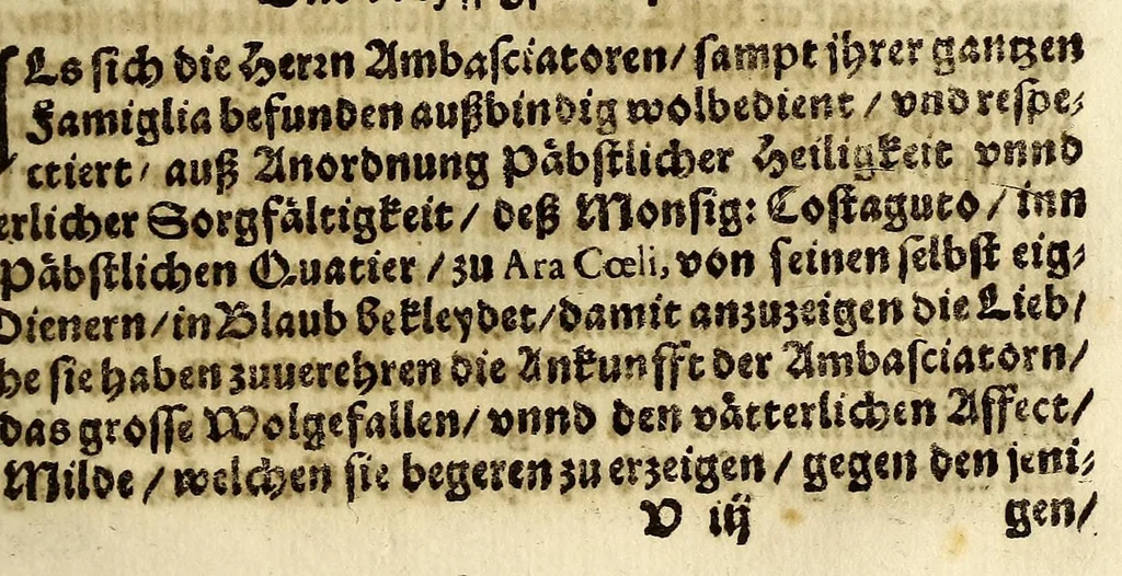 An illustration from Relation vnd gründtlicher Bericht von dess Königreichs Voxu im japonischen Keyserthumb gottseliger Bekehrung, vnd dessentwegen aussgefertigter Ambasciada an Päbst: Heil: gen Rom Paulum den Fünfften, vnd an die Cathol: May: Philip ... Anno 1615. Durch R.P.F. Ludovicum Sotelum S. Francisci Ordens der Discaltzen, oder Parfüsser : vnd ... Don: Rocuyemon Faxecura ..., 1617, leaf 171