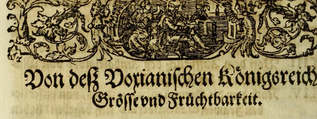 An illustration from Relation vnd gründtlicher Bericht von dess Königreichs Voxu im japonischen Keyserthumb gottseliger Bekehrung, vnd dessentwegen aussgefertigter Ambasciada an Päbst: Heil: gen Rom Paulum den Fünfften, vnd an die Cathol: May: Philip ... Anno 1615. Durch R.P.F. Ludovicum Sotelum S. Francisci Ordens der Discaltzen, oder Parfüsser : vnd ... Don: Rocuyemon Faxecura ..., 1617, leaf 54